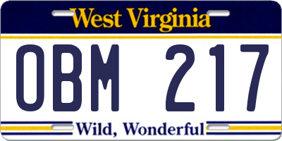 WV license plate OBM217
