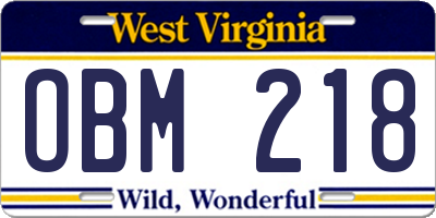 WV license plate OBM218