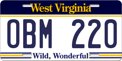 WV license plate OBM220