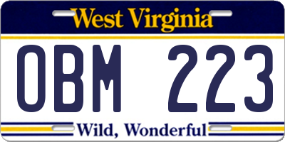 WV license plate OBM223