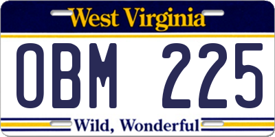 WV license plate OBM225