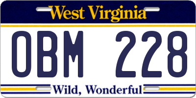 WV license plate OBM228