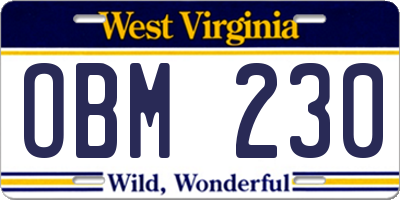 WV license plate OBM230