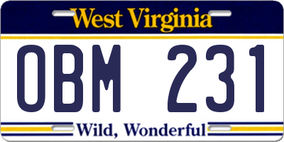 WV license plate OBM231