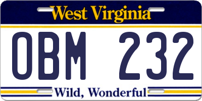 WV license plate OBM232