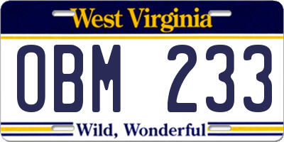 WV license plate OBM233