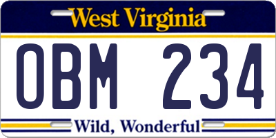 WV license plate OBM234