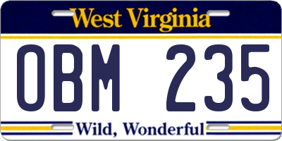 WV license plate OBM235