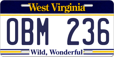 WV license plate OBM236