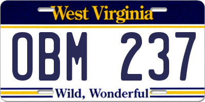 WV license plate OBM237