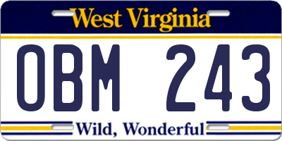WV license plate OBM243