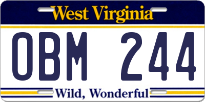 WV license plate OBM244