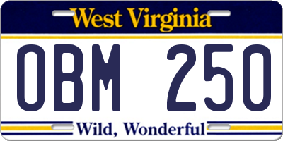 WV license plate OBM250
