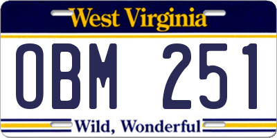 WV license plate OBM251