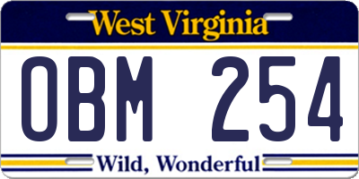 WV license plate OBM254