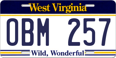 WV license plate OBM257