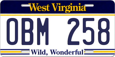 WV license plate OBM258
