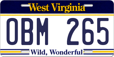 WV license plate OBM265