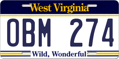 WV license plate OBM274