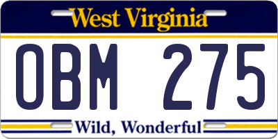 WV license plate OBM275