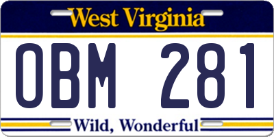 WV license plate OBM281