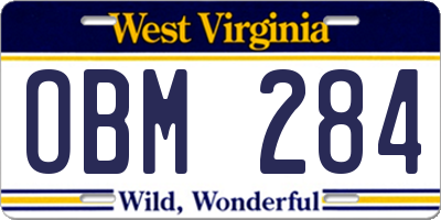 WV license plate OBM284