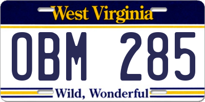 WV license plate OBM285