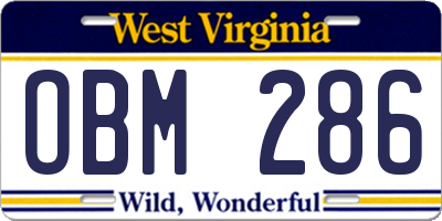 WV license plate OBM286