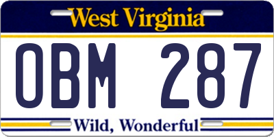 WV license plate OBM287