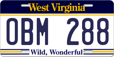 WV license plate OBM288