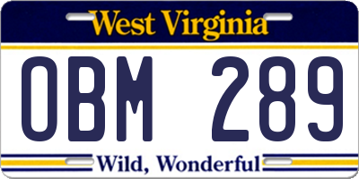WV license plate OBM289