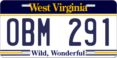 WV license plate OBM291