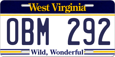 WV license plate OBM292