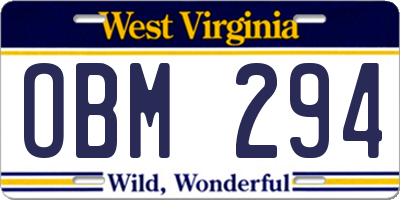 WV license plate OBM294
