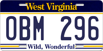 WV license plate OBM296