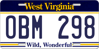 WV license plate OBM298