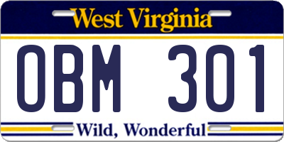 WV license plate OBM301