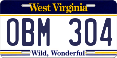 WV license plate OBM304