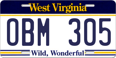 WV license plate OBM305