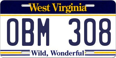 WV license plate OBM308
