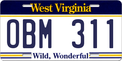 WV license plate OBM311