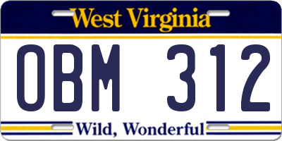 WV license plate OBM312