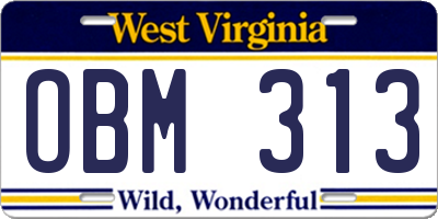 WV license plate OBM313