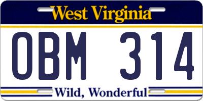 WV license plate OBM314