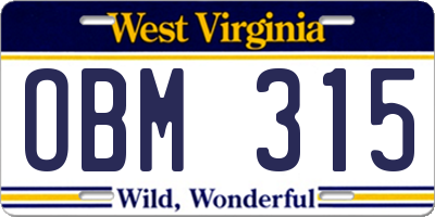 WV license plate OBM315