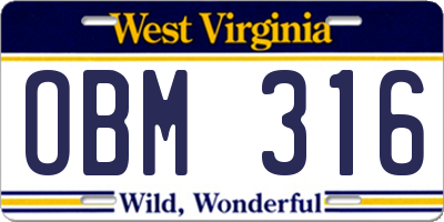 WV license plate OBM316