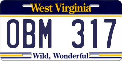 WV license plate OBM317
