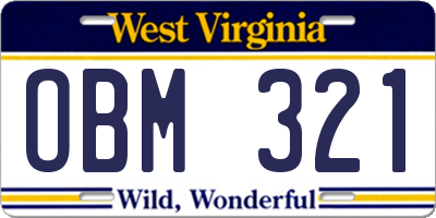 WV license plate OBM321
