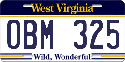 WV license plate OBM325