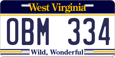 WV license plate OBM334